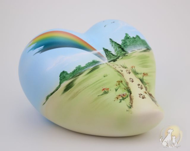 Preview: Künstler-Tierurne Herz Regenbogenweg, Keramik, versch. Größen Preview: Herzurne bemalt Regenbogenweg