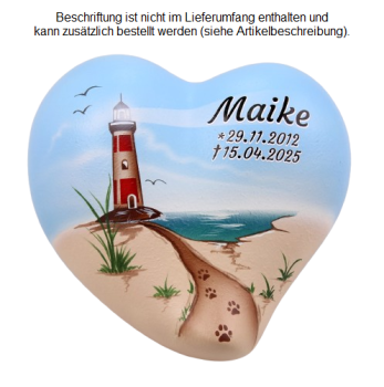 Preview: Künstler-Tierurne Herz Leuchtturm, Keramik, versch. Größen Preview: Beispiel Folienbeschriftung mit Schatteneffekt in schwarz, Schattenfarbe weiß, Herz-Größe 0,7 Liter - nicht im Lieferumfang enthalten