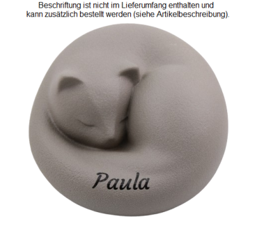 Preview: Tierurne ruhende Katze, 1,0 Liter, versch. Farben Preview: Beispiel einer Folienbeschriftung mit Namen in schwarz